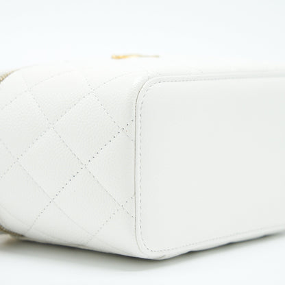 Chanel 22S Logo Top Handle Long Vanity With Chain Caviar White