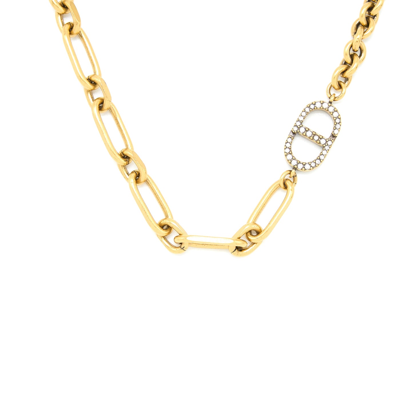 Dior CD with Crystal Chain Long Necklace Gold Tone