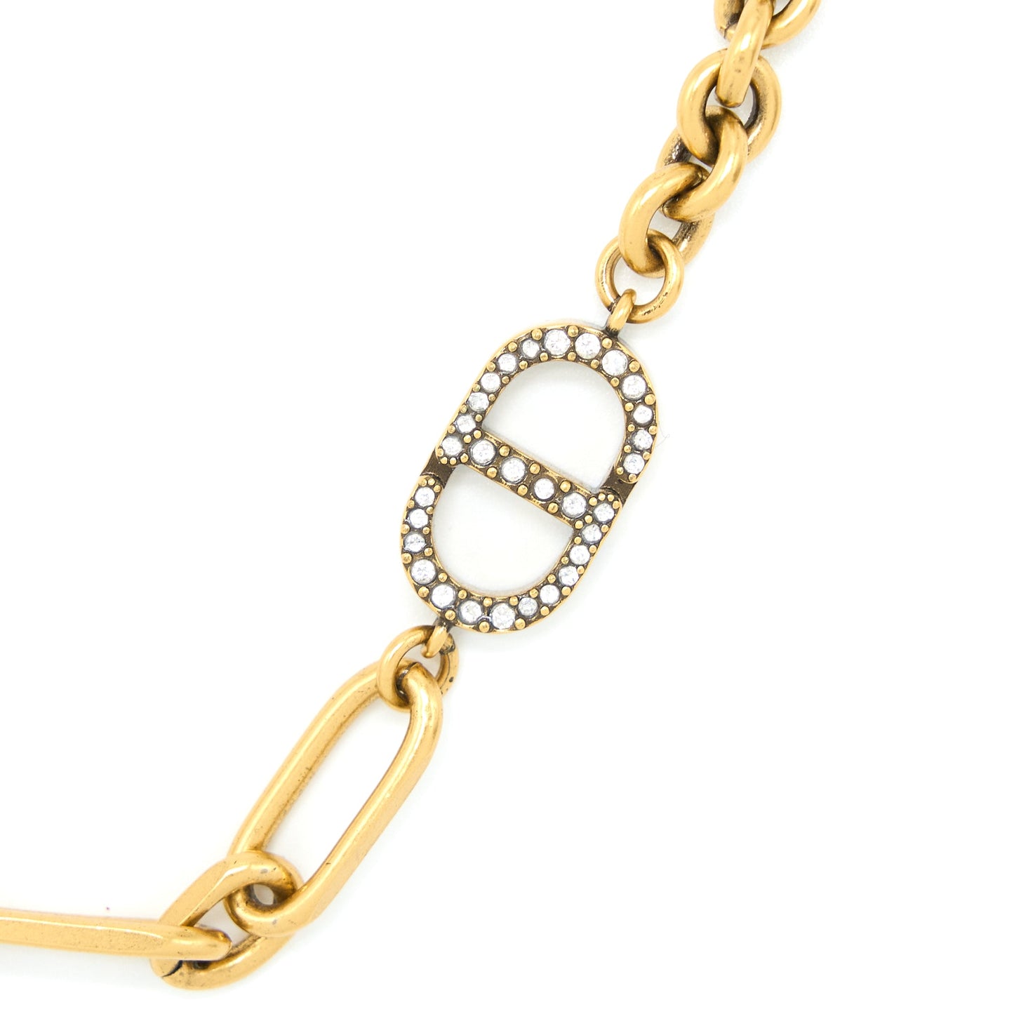 Dior CD with Crystal Chain Long Necklace Gold Tone