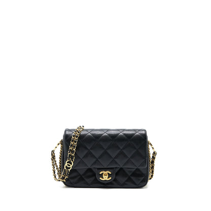 Chanel 23C Mini Flap Bag with CC Logo Chain Grained Calfskin Black  (Microchip)