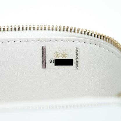 Chanel 22S Logo Top Handle Long Vanity With Chain Caviar White