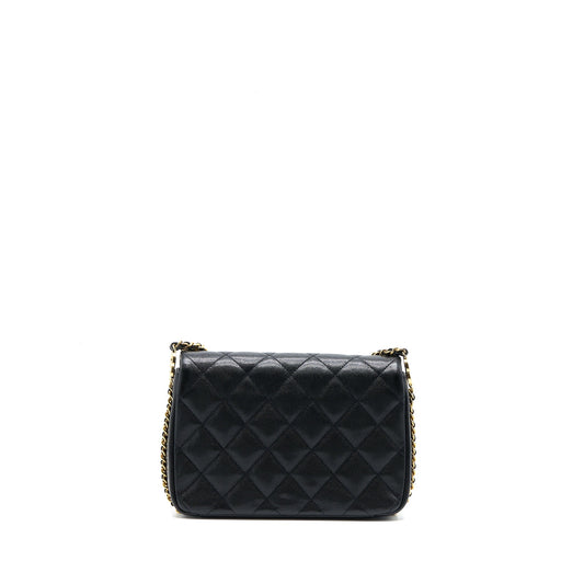 Chanel 23C Mini Flap Bag with CC Logo Chain Grained Calfskin Black  (Microchip)