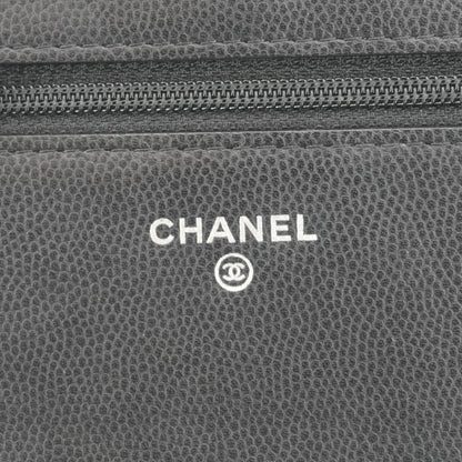 CHANEL Camellia Caviar Leather Wallet on Chain Shoulder Bag Black