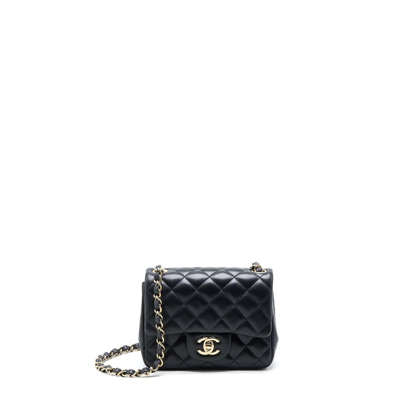 Chanel Mini Square Flap Bag Lambskin Black L (Microchip)