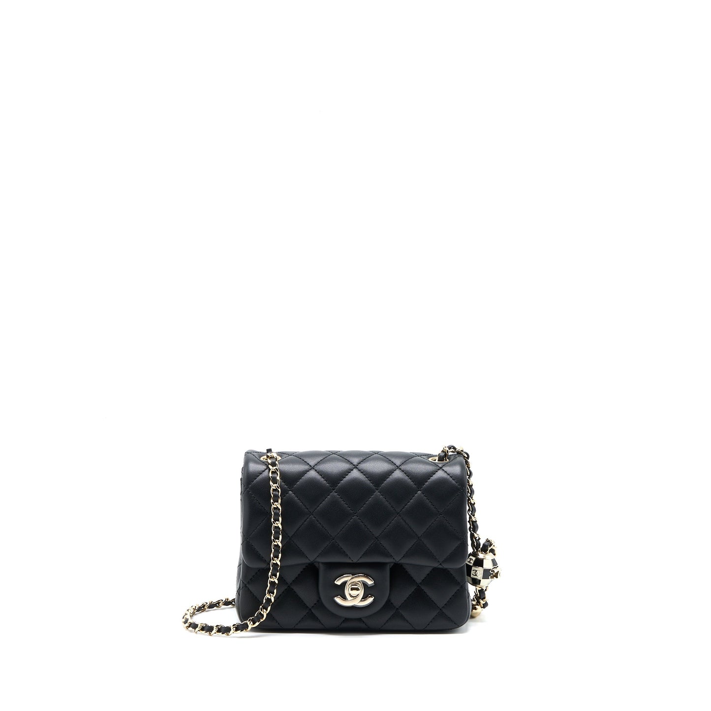 Chanel 23C Pearl Crush Mini Square Flap Bag Lambskin Black L (Microchip)