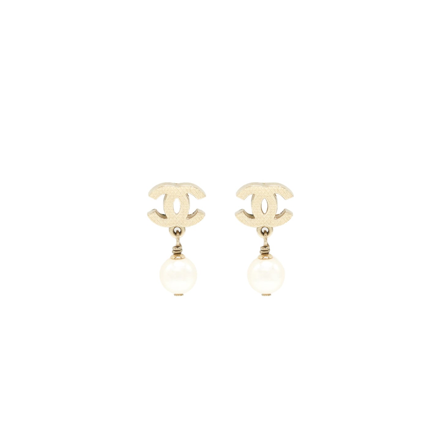 Chanel CC Logo With Pearl Drop Earrings L