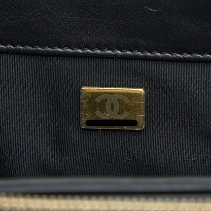 Chanel 22K Gold Pillar Adjustable Chain Flap Bag Lambskin Black Brushed  (Microchip)