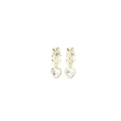 Chanel Heart Dropped CC Logo/Flower Earring Crystal Light Gold Tone