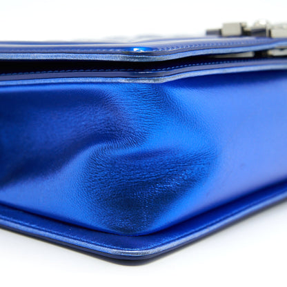 CHANEL MEDIUM LE BOY BAG METALLIC BLUE