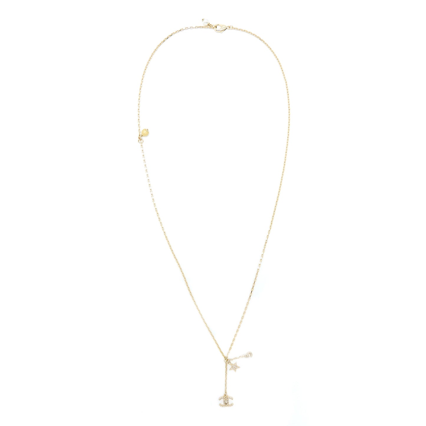 Chanel No.5/CC Logo/Star Necklace Light Gold Tone
