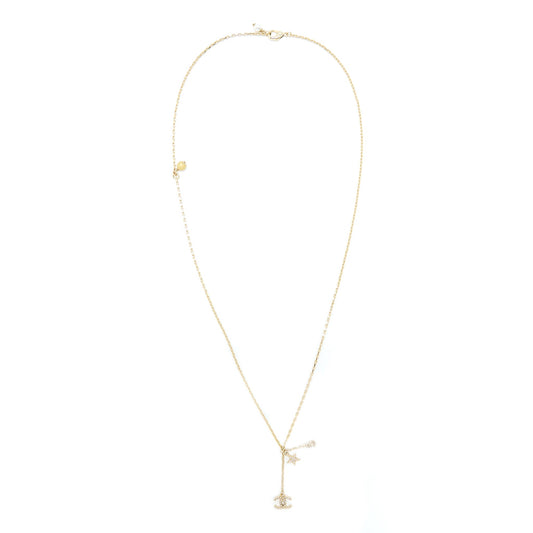Chanel No.5/CC Logo/Star Necklace Light Gold Tone