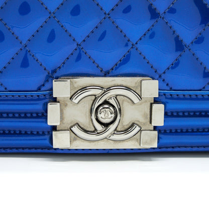 CHANEL MEDIUM LE BOY BAG METALLIC BLUE