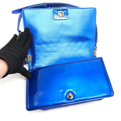 CHANEL MEDIUM LE BOY BAG METALLIC BLUE