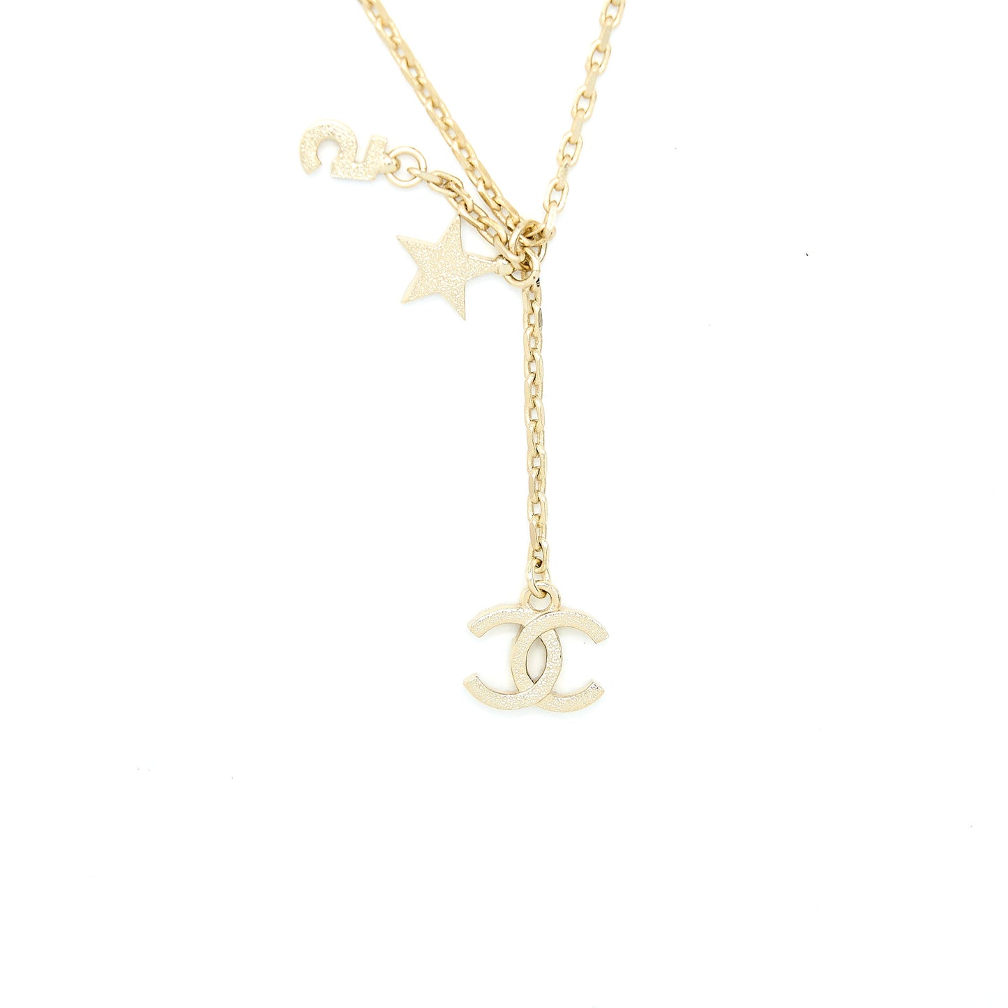 Chanel No.5/CC Logo/Star Necklace Light Gold Tone