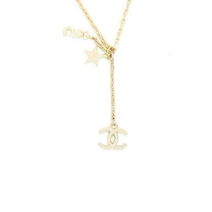 Chanel No.5/CC Logo/Star Necklace Light Gold Tone