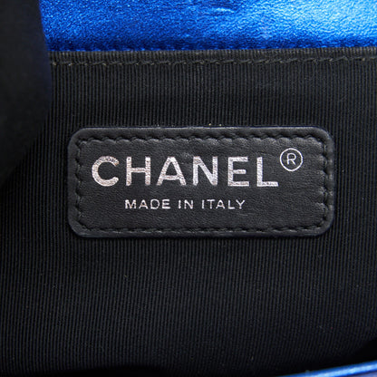 CHANEL MEDIUM LE BOY BAG METALLIC BLUE