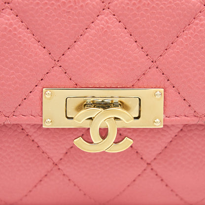 CHANEL CAVIAR MEDIUM FLAP WALLET ROSE PINK WITH GOLD CC LOGO