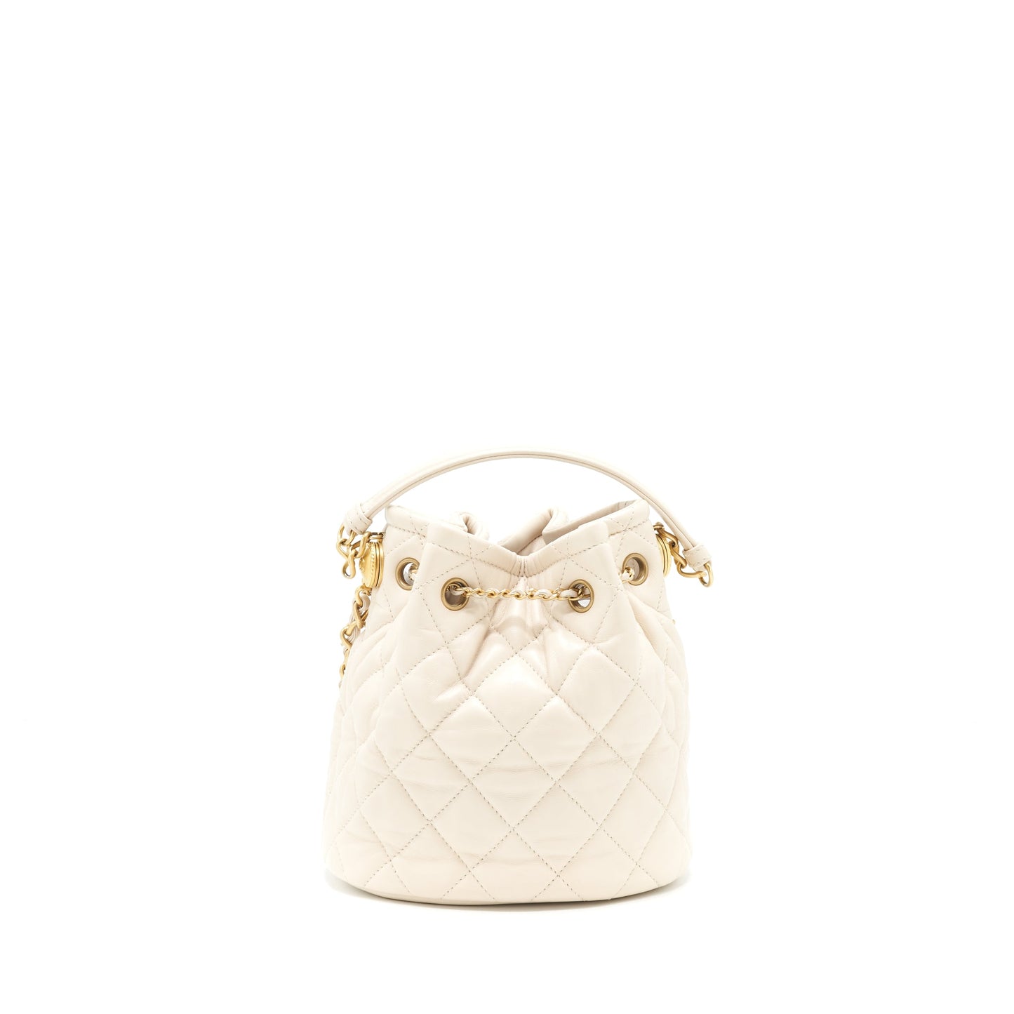 Chanel Button Bucket Crossbody Bag Lambskin White