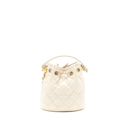 Chanel Button Bucket Crossbody Bag Lambskin White