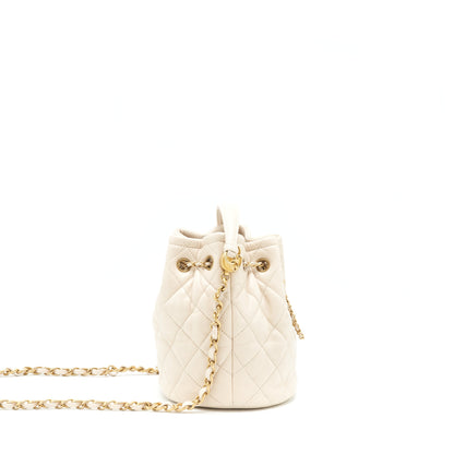 Chanel Button Bucket Crossbody Bag Lambskin White
