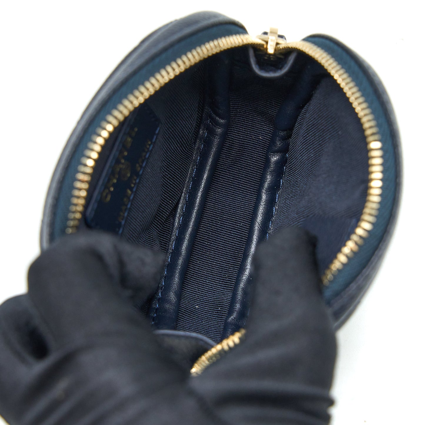 Chanel Mini Round Pouch Caviar Navy L