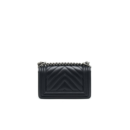 Chanel Small Chevron Leboy Bag Calfskin Black With