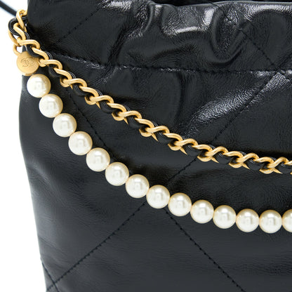 Chanel 23S Mini 22 Bag with Pearl Shiny Calfskin Black  (Microchip)