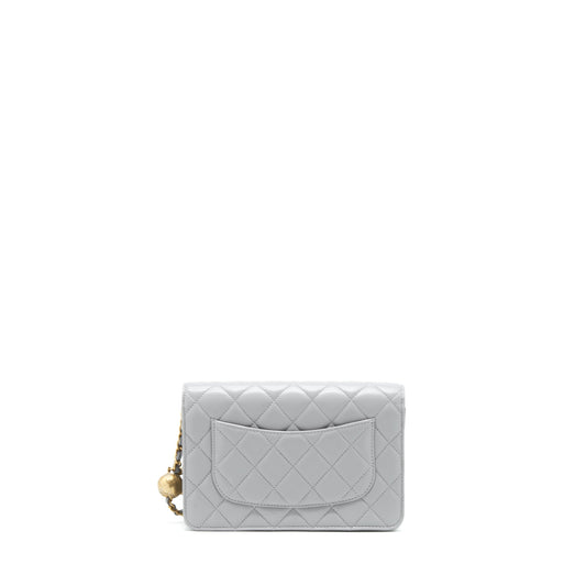 Chanel Pearl Crush Wallet On Chain Lambskin Grey Brushed  (Microchip)