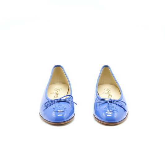 Chanel Size 37 Cap Toe Ballerina Flats Patent Calfskin Blue