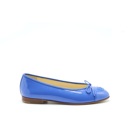Chanel Size 37 Cap Toe Ballerina Flats Patent Calfskin Blue
