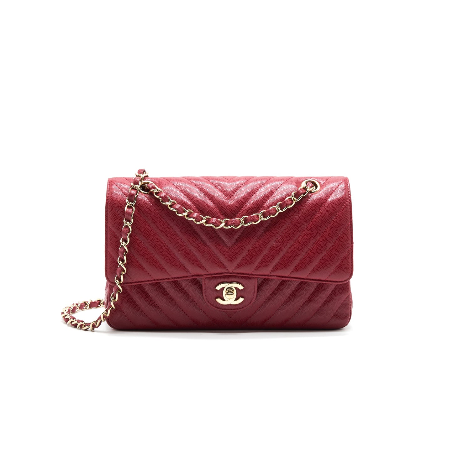 Chanel Medium Classic Double Flap caviar Raspberry Red with L