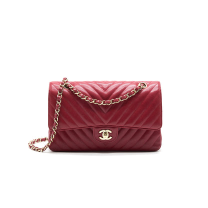 Chanel Medium Classic Double Flap caviar Raspberry Red with L