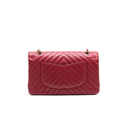 Chanel Medium Classic Double Flap caviar Raspberry Red with L