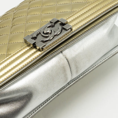 Chanel medium boy bag patent light gold / silver