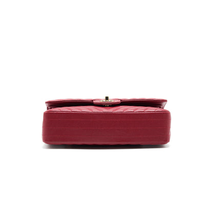 Chanel Medium Classic Double Flap caviar Raspberry Red with L