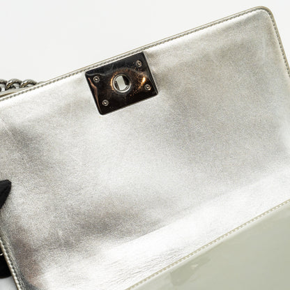 Chanel medium boy bag patent light gold / silver