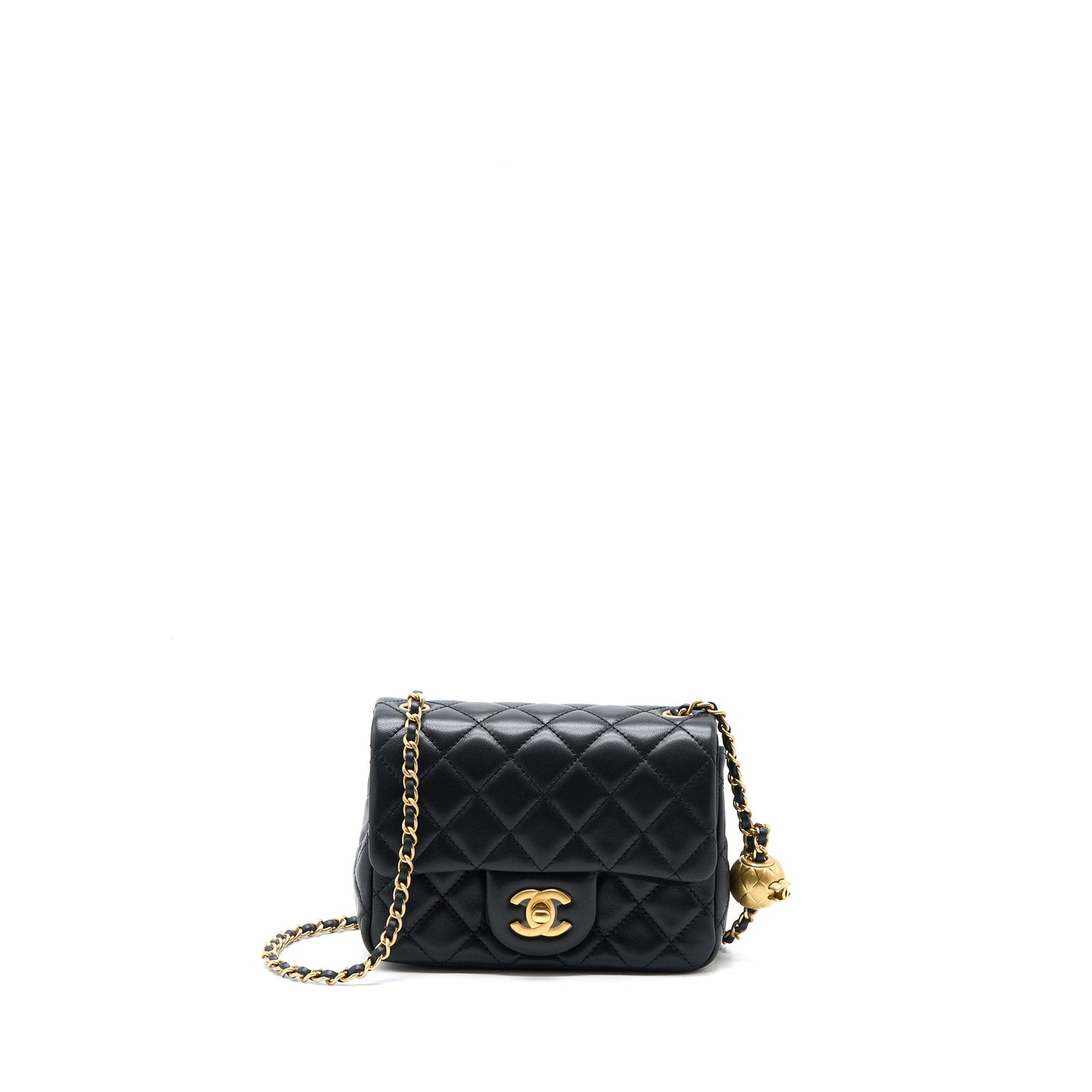 Chanel Pearl Crush Mini Square Flap Bag Lambskin Black Brushed  (Microchip)