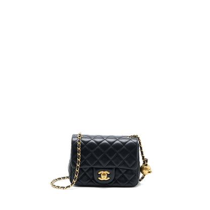 Chanel Pearl Crush Mini Square Flap Bag Lambskin Black Brushed  (Microchip)
