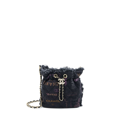 Chanel 22P Small Black Denim Bucket Bag  (Microchip)