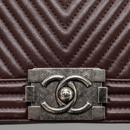 Chanel Chevron Small Boy Bag Lambskin BURGUNDY RUTHENIUM HARDWARE
