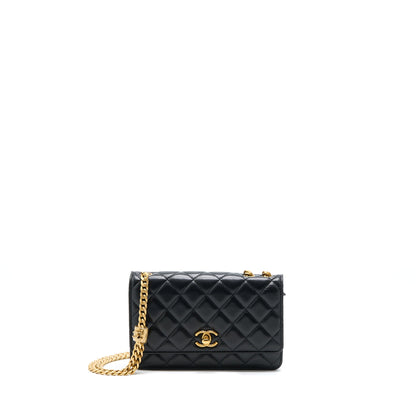 Chanel 22K Gold Pillar Wallet On Chain Lambskin Black Brushed (Microchip)