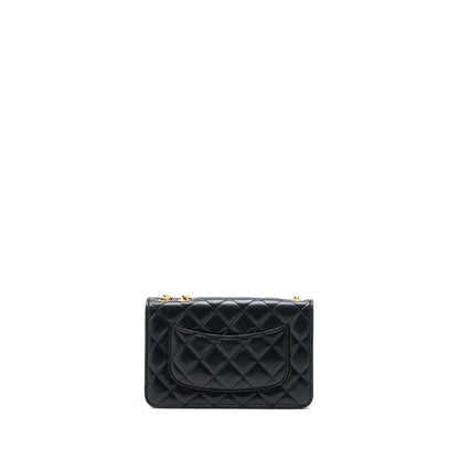Chanel 22K Gold Pillar Wallet On Chain Lambskin Black Brushed (Microchip)