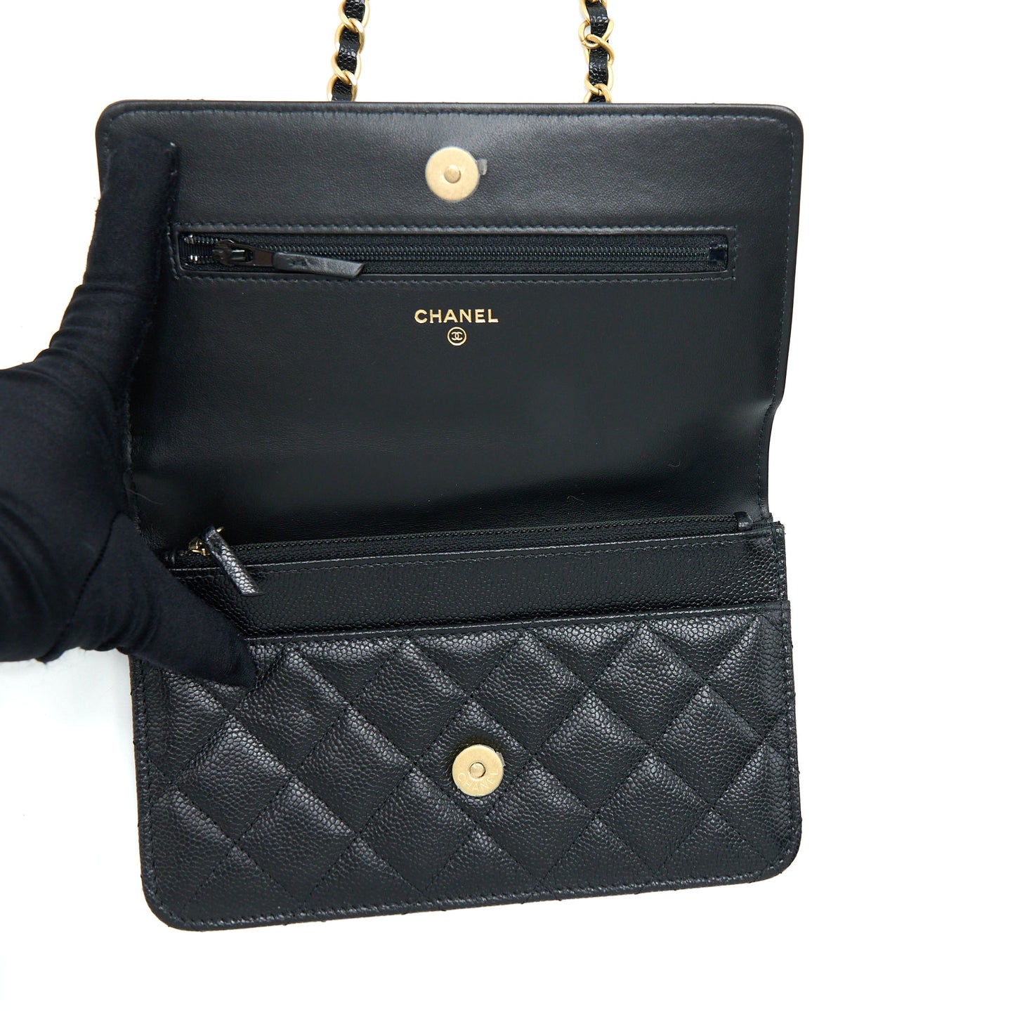 Chanel Letter Top Handle Wallet On Chain Caviar Black