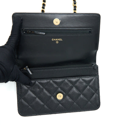 Chanel Letter Top Handle Wallet On Chain Caviar Black