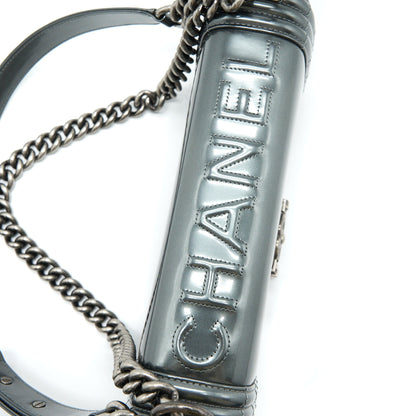 Chanel Medium Boy Bag Patent Grey Ruthenium