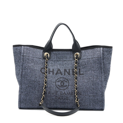 Chanel Deauville Tote Bag Tweed Dark Grey / Black L (Microchip)