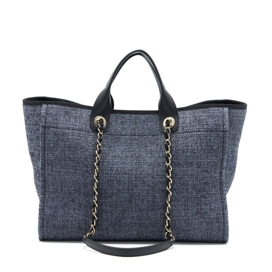 Chanel Deauville Tote Bag Tweed Dark Grey / Black L (Microchip)