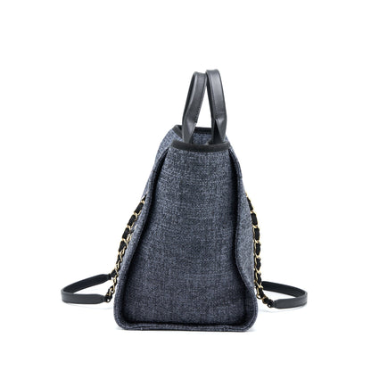 Chanel Deauville Tote Bag Tweed Dark Grey / Black L (Microchip)