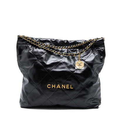 Chanel Medium 22 Bag Shiny Calfskin Black  (Microchip)