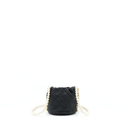 Chanel Mini Bucket Bag With Pearl Chain Lambskin Black